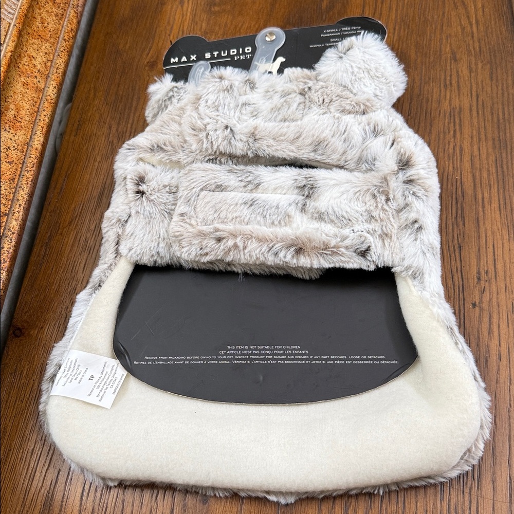 Max Studio Plush Faux Fur Pet Jacket. In white grey snow leopard faux fur.  XS. - Picture 2 of 13